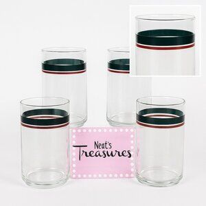 Pfaltgraff JUNIPER Green Mauve Bands Clear Glass Ice Tea Tumbler Glasses Set 4